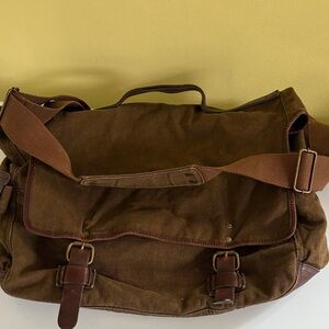 J. Crew Brown Canvas and Leather Buckle Messenger Bag